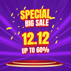 Special Offer Vector Template with 3D Text. purple background, limited-time sale event, with a huge discount. Perfect for sales on the web or social media.