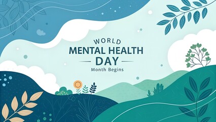 Celebrating world mental health day with calming nature and peaceful scenery art