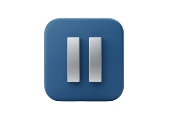 Isolated blue rounded pause icon with two vertical bars symbol, button for stopping play, media player control