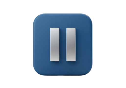 Isolated blue rounded pause icon with two vertical bars symbol, button for stopping play, media player control