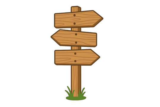 Wooden arrow signpost vector. Metaphor for choice, decision, direction. Blank signs for options, guidance, navigation. Crossroads, path, journey, travel destination concept.