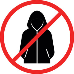No jacket Prohibition sign vector, No Jacket sign. Please remove all head coverings. Forbidden Signs and Symbols.
