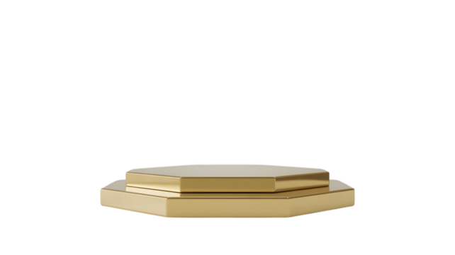 Twotiered hexagonal golden display podium isolated on white isolated on transparent background