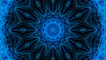 Blue digital floral energy kaleidoscope animation with glowing fractal waves and futuristic symmetry - Powered by Adobe