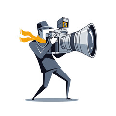 Stylish Professional Photographer with Massive Camera and Dynamic Flowing Scarf Illustration