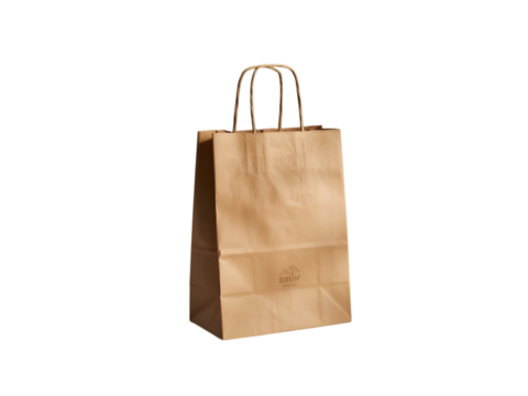 Brown paper shopping bag isolated on transparent background - Powered by Adobe