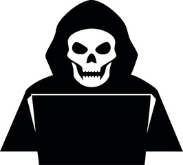 Hacker icon vector, Hacker thief with laptop icon