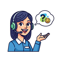 Smiling Customer Service Agent with Headset Offering Support and Solutions Illustration