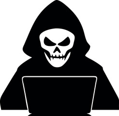 Hacker icon vector, Hacker thief with laptop icon