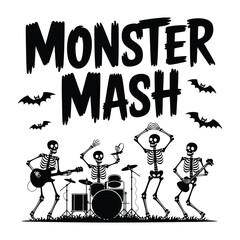 Monster Mash Band of Skeletons Performing with Bats for Halloween Concert a Fun Spooky Celebration