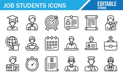 Set of Editable Career Icons for Students, Featuring Graduation, Work, and Professional Goals