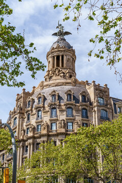 Building of the union and the phoenix on Passeig de Gr&agrave;cia, Barcelona, Spain