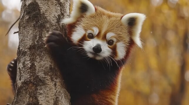 Adorable Red Panda on a Tree