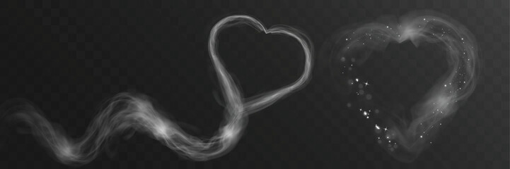 Glowing smoke heart shape with sparkle effect on transparent background, romantic light trail for valentine, love, wedding design. © NAUM
