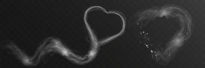 Glowing smoke heart shape with sparkle effect on transparent background, romantic light trail for valentine, love, wedding design. © NAUM