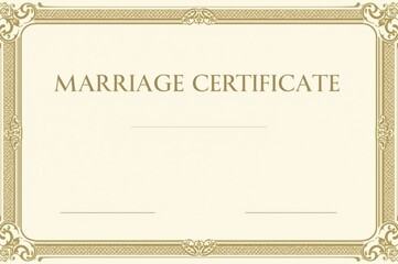 Elegant golden marriage certificate template with ornate frame offers customizable space