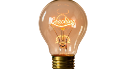 Isolated Lightbulb with Coaching Word Glow—Motivational Concept, Inspiration, Illumination