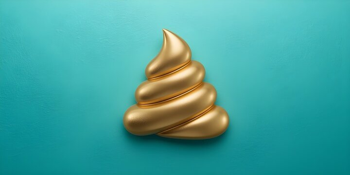 Golden poop emoticon on blue backgeound
