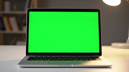 Laptop with Green Screen Display for Chroma Keying and Digital Compositing. - Powered by Adobe