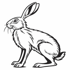 Hare Drawing Images Vector. Black and white Hare image vector isolated on white background.
