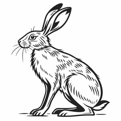 Hare Drawing Images Vector. Black and white Hare image vector isolated on white background.