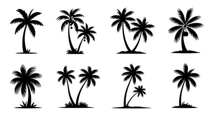 Fototapeta premium Palm Tree Silhouette Set Collection Vector Illustration