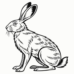 Hare Drawing Images Vector. Black and white Hare image vector isolated on white background.