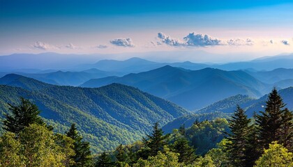 panoramic of the smokey mountains from the blue ridge parkway north carolina © Richard