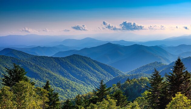 panoramic of the smokey mountains from the blue ridge parkway north carolina - Powered by Adobe