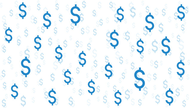 A pattern of scattered blue dollar signs on a clean white background, representing finance and wealth.