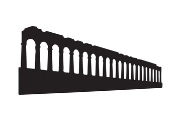 Silhouette of a long classical colonnade with arches