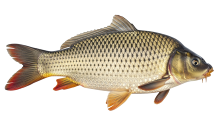 Isolated Wild Common Carp Freshwater Fish Species Cyprinus Carpio with Scales and Fins Detail