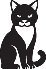 Black cat sitting with white chest silhouette, Elegant feline silhouette illustration