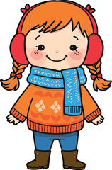 Cute Cartoon Girl In Winter Clothes
