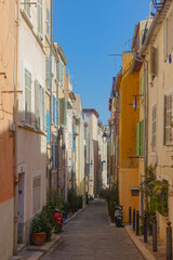 Narrow street in Old Town Marseille on a Sunny Summer Day