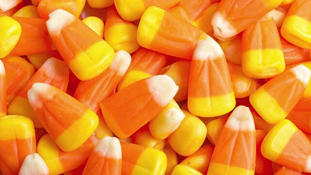 Panning over Candy Corn Candies Shot From Above