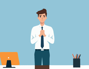 Cartoon Office Worker Shrugging Shoulders While Standing in a Casual Pose Vector Illustration