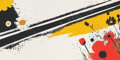 A painting of a flower with a black and white background.