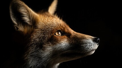 Fototapeta premium A side profile showcases an orange fox against a stark black background