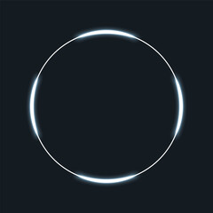 Glowing white neon circle on a dark background, abstract and modern design element.