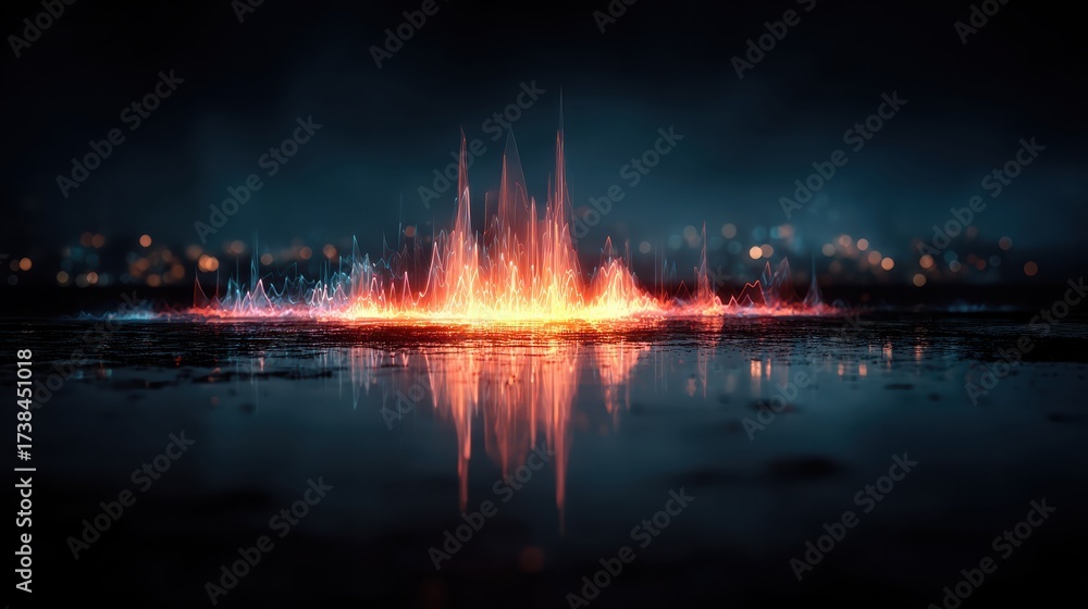 Wall mural glowing abstract soundwave visualization in dark background
