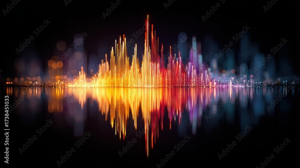 Sticker glowing abstract soundwave visualization with colorful reflections