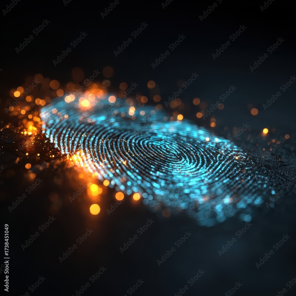 Canvas Prints glowing blue fingerprint on dark surface with abstract effects