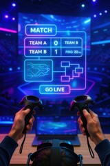 Live virtual match gaming arena digital display competitive environment player perspective interactive experience