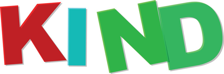 Bold Red Teal Green Kind Letters with Shadow Effect Text Design word typography