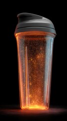 Glowing Transparent Cup and Portable Blender on Black Background, Showcasing Unique Design and Vibrant Colors for Modern Kitchen Enthusiasts