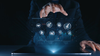 Project management dashboard showing project management strategy, planning, project management workflow, and project management team icons for better coordination. Elide