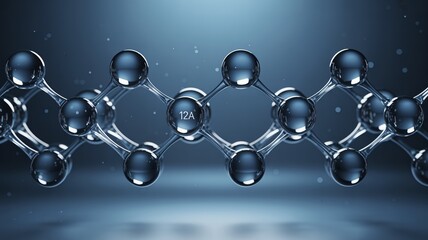 Stunning close up view of molecular structure with 12A marking against blue background, perfect for science, biotech, or research presentations