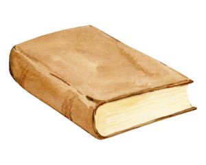 A brown book lies on a table. Watercolor illustration of a notebook. Clip art for trickers for Knowledge Day and Back to School. A useful hobby for education and development. Reading for learning