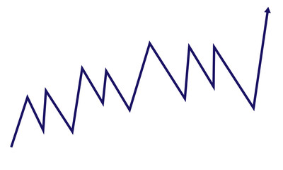 Blue jagged upward trending line graph isolated on transparent background